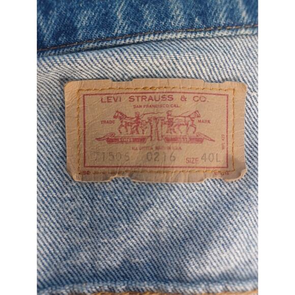 Vintage Levi Strauss 90's Dark Blue Jean Jacket Coat Button Size 40L Rider/Biker - Picture 7 of 15